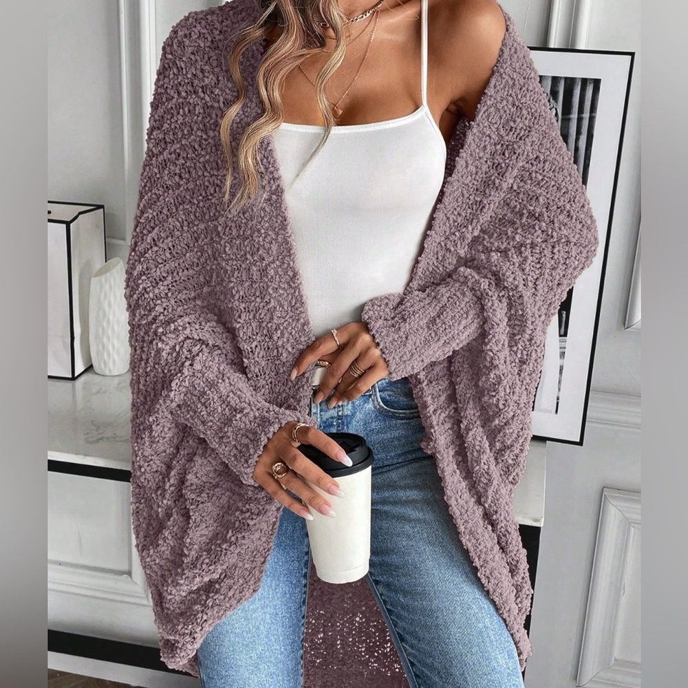 Cozy DustyMauve/Lilac/Lavender Popcorn Chenille Knit Dolman Sleeve Sweater OS